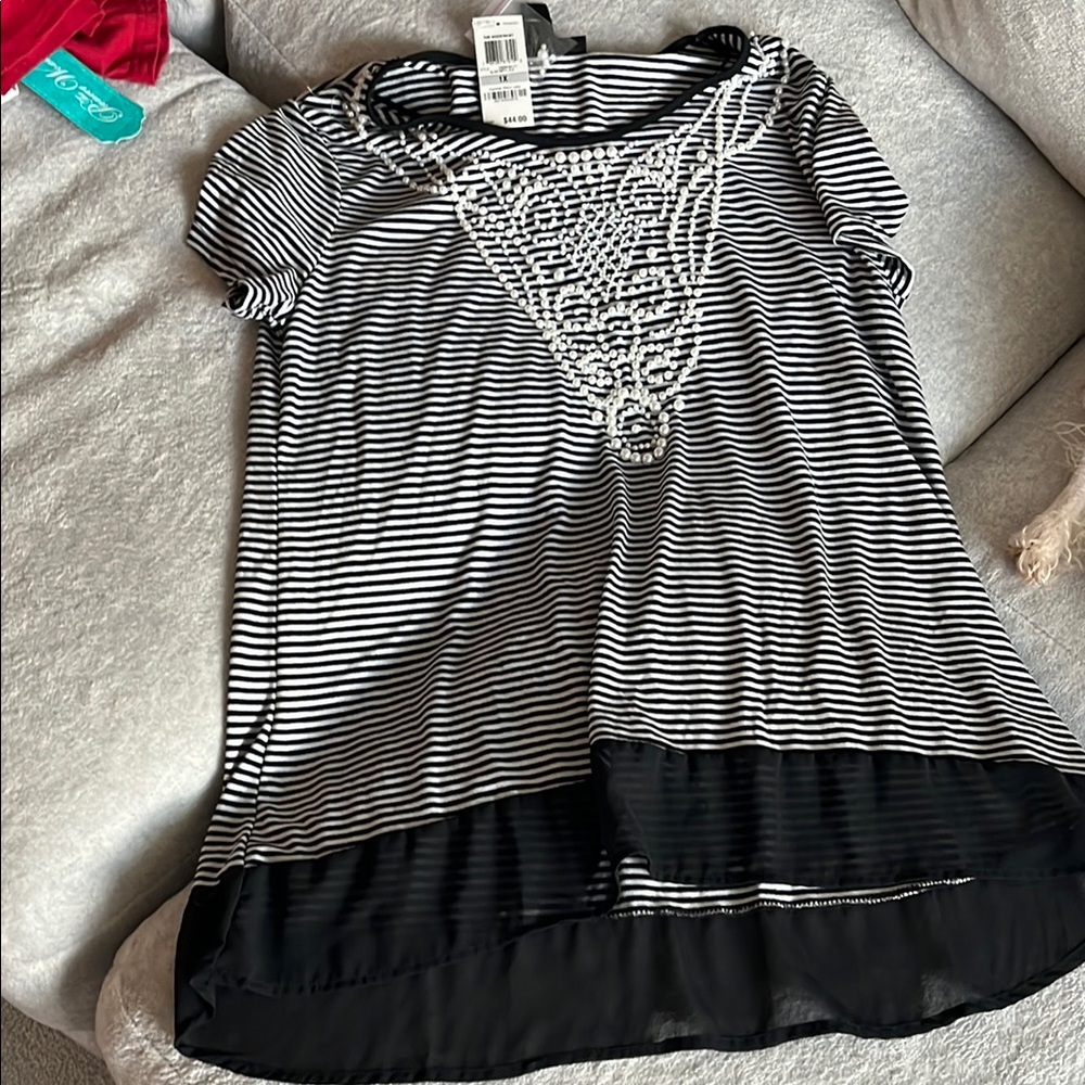 Style & Co. Black and White Striped Blouse